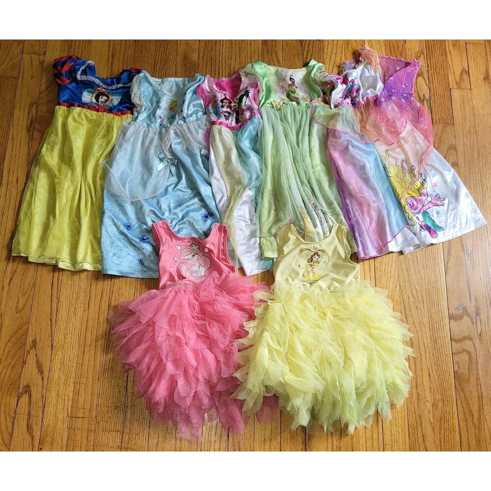 2t Toddler Lot Of 7 Disney Princess dress Nightgowns Dresss Ariel,  Bell Troll